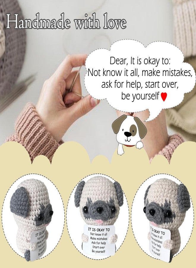 RFUYIR Positive Crochet Animals Positive Dog with Positive Messages, Dog Mom Gifts for Women Desk Pets Pug Gifts for Pug Lovers, A Little Reminder for Coworker, Best Friend, Teacher - Image 5